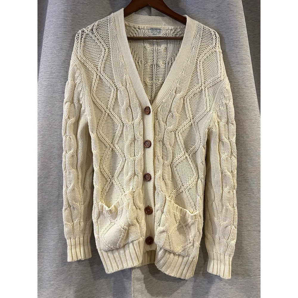 Vintage Sears Sweater Cable Knit Cardigan Fisherman Mens Medium